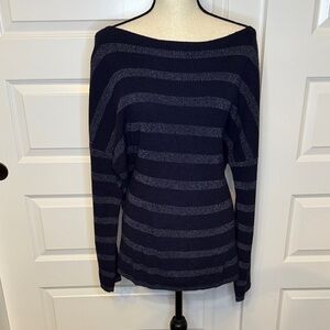 Tommy Bahama Striped Oversized Tunic Boatneck Sweater in Navy and Silver